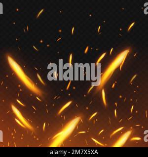 Fire sparks flying. Firestorm texture. Sparks charcoal. on transparent background. Vector illustration. Eps 10. Stock Vector