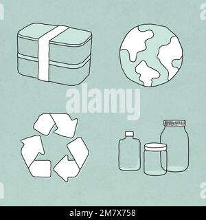 Eco-friendly product vector doodle illustration set Stock Vector