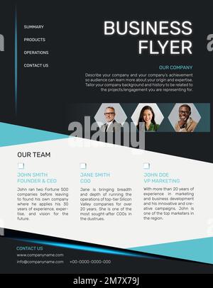 Blue business flyer template vector in modern design Stock Vector