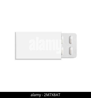 Package with tablets medicines mock up isolated on white background. Vector illustration. Eps 10. Stock Vector