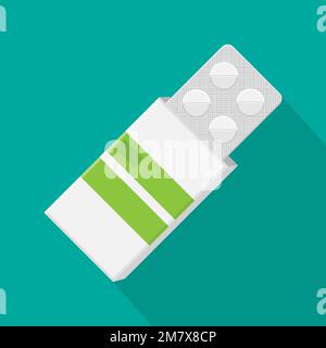 Package with tablets medicines mock up isolated on white background. Vector illustration. Eps 10. Stock Vector