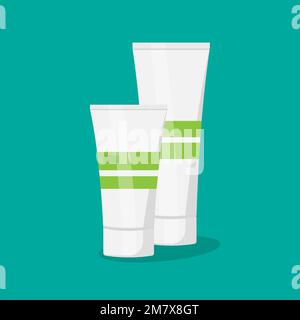 Flat cosmetic package for cream, soups, foams, shampoo isolated on background. Vector illustration. Eps 10. Stock Vector