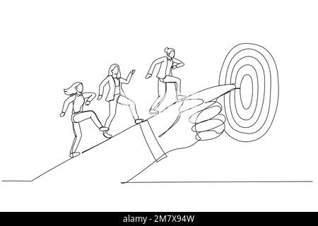 Drawing of businesswoman hand pointing to the target. Continuous line art Stock Vector