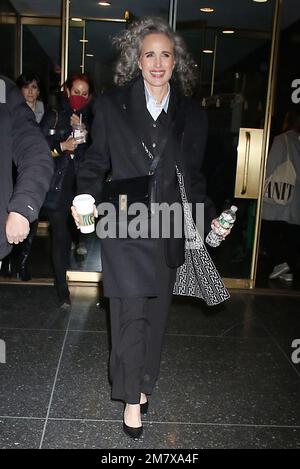 New York, NY, USA. 10th Jan, 2023. Andie MacDowell seen at NBC's Today Show In New York City on January 10, 2022. Credit: Rw/Media Punch/Alamy Live News Stock Photo