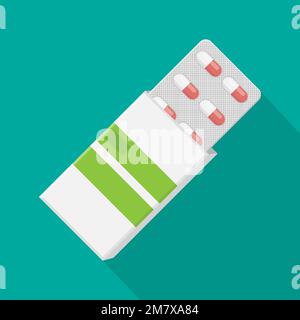 Package with tablets medicines mock up isolated on white background. Vector illustration. Eps 10. Stock Vector