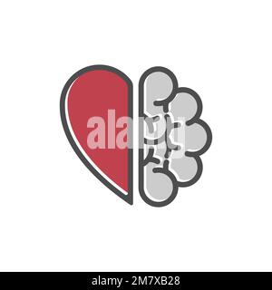 Heart and Brain concept isolated on white background. Vector illustration. Eps 10. Stock Vector
