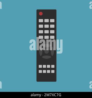 Black remote control for TV or multimedia player with gray buttons - vector on a green background Stock Vector