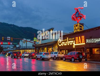 Million Dollar Cowboy Bar, Western Style Bar, Jackson Landmark, Town of Jackson,typical Scene in Autumn  Grand Teton National Park Wyoming,North Ameri Stock Photo