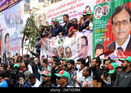 Dhaka, Dhaka, Bangladesh. 11th Jan, 2023. Bangladesh's main opposition party ''Bangladesh Nationalist Party'' (BNP) held public sit-in programs across the country including Dhaka on January 11 to demand 10-point demands, including the resignation of the Awami League government, dissolution of parliament and elections under a non-partisan neutral caretaker government. The party's general secretary Mirza Fakhrul Islam Alamgir spoke as the chief guest at the program. He was released on bail on January 9 after spending 31 days in prison. Credit: ZUMA Press, Inc./Alamy Live News Stock Photo