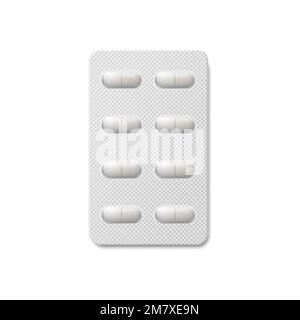 Pills in a blister pack isolated on white background. Vector illustration. Eps 10. Stock Vector