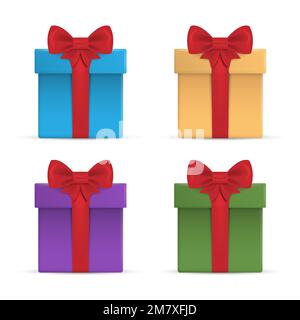 Set of Gift box with ribbon and Bow. Vector illustration. Eps 10 Stock Vector