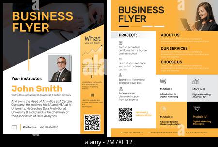 Editable business flyer template vector in yellow modern design Stock Vector