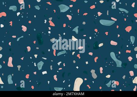 Blue terrazzo abstract background vector seamless pattern Stock Vector