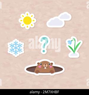 Cute cartoon marmot sticker pack. Printable vector illustration Stock Vector