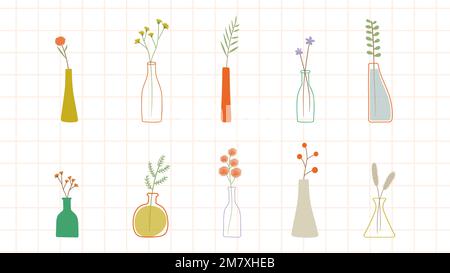 Colorful doodle flowers in vases pattern vector Stock Vector