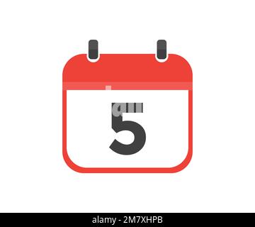 Simple calendar with date 5, day five logo design. Calendar icon flat day 5. Reminder symbol. Event schedule date. Meeting appointment time. Stock Vector
