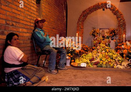 Mexico, Michoacan, Santa Fe la Laguna, Day of the dead, shrine, interior, Stock Photo