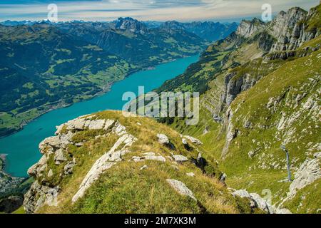 Switzerland, St.Gallen, Grabs, view to Walensee from Chäserrugg Stock Photo