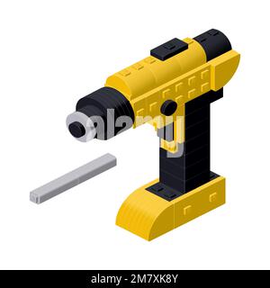 Screwdriver, drill on white background. Isometric vector clipart Stock Vector