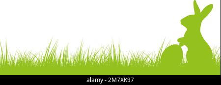silhouette of easter bunny with easter egg in fresh green grass, vector illustration Stock Vector