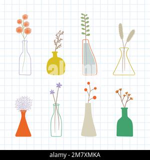 Colorful doodle flowers in vases pattern vector Stock Vector
