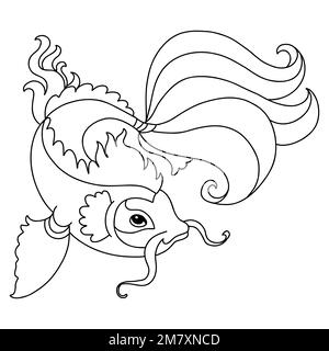 Golden fish tangle design. Hand drawn doodle vector illustration. Template with simple shapes to create a complex decorative coloring. For coloring pa Stock Vector