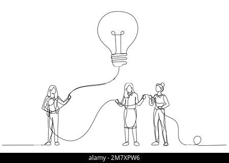 Cartoon of businesswoman holding lightbulb as kite. Imagination and creativity. Single continuous line art style Stock Vector