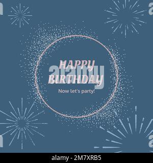 Blue birthday greeting template vector with burst firework illustration Stock Vector