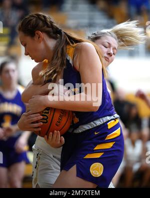 A vertical of the girls competing during the girls fall high school basketball tournament in Australia Stock Photo