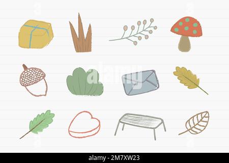 Cute autumn doodles icon set Stock Vector