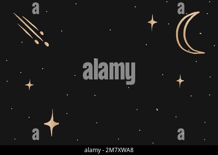 Golden vector crescent moon doodle border galactic sky background Stock Vector