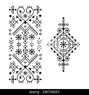 Minimal Icelandic inspired tribal line art vector pattern collection, geometric designs inspired by old Nordic Viking rune art Stock Vector