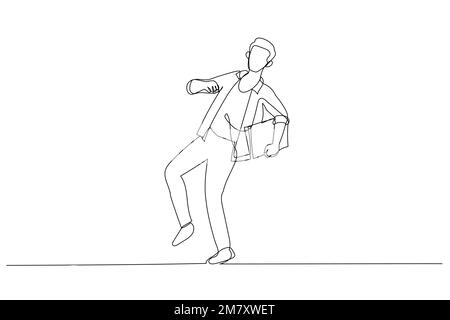 Drawing of student go to school with headphone running while listening to music. Single continuous line art style Stock Vector