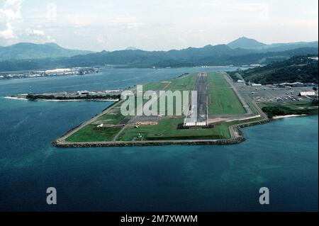 Aerial view of the runways and other base facilities. Base: Naval Air Station, Cubi Point State: Luzon Country: Philippines (PHL) Stock Photo