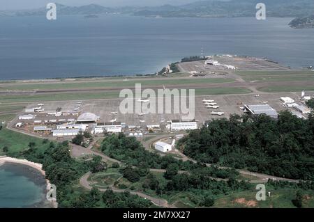 Aerial view of the runways and other base facilities. Base: Naval Air Station, Cubi Point State: Luzon Country: Philippines (PHL) Stock Photo