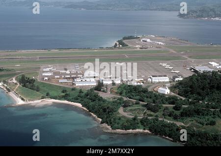 Aerial view of the runways and other base facilities. Base: Naval Air Station, Cubi Point State: Luzon Country: Philippines (PHL) Stock Photo