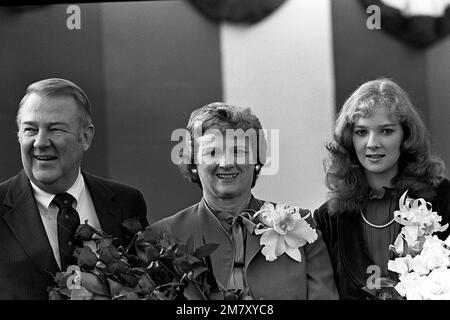 Edwin Meese III, counselor to the president, poses with his wife Ursula and their daughter Dana Lynne Meese, during the launching ceremony for the cable repair ship USNS ZEUS (T-ARC-7). The ship was built by the National Steel and Shipbuilding Company. Base: San Diego State: California (CA) Country: United States Of America (USA) Stock Photo