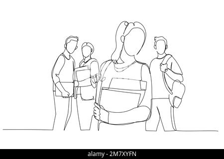 https://l450v.alamy.com/450v/2m7xyfn/drawing-of-happy-student-girl-with-book-and-a-group-of-students-continuous-line-art-style-2m7xyfn.jpg