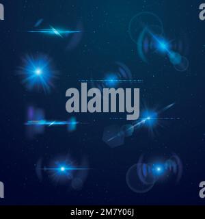Blue abstract lens flare vector set Stock Vector