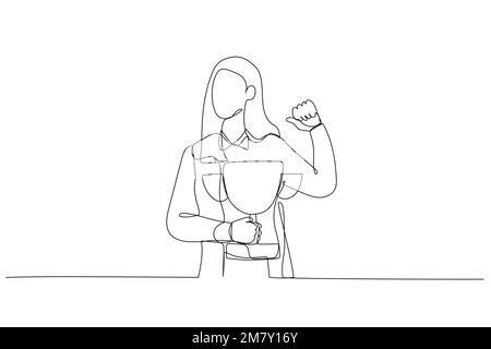 Continuous one line man with a medal on her neck waves her hands ...