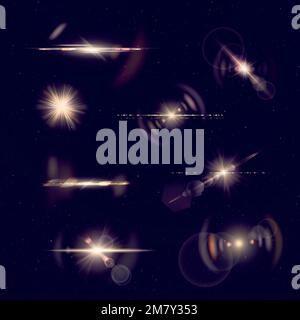 Glowing gold lens flare vector set Stock Vector