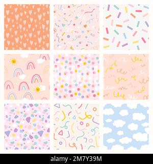 Background seamless patterns vector with cute pastel doodle Stock Vector