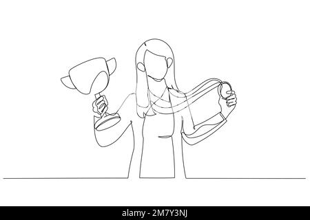 Continuous one line woman with a medal on her neck waves her hands ...
