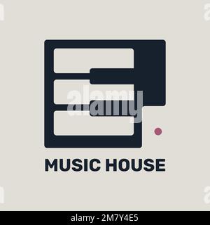 Editable piano key flat music logo vector design with music house text Stock Vector
