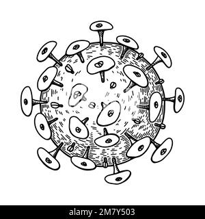 Hand drawn HIV virus isolated on white background. Realistic detailed scientifical vector illustration in sketch stile Stock Vector