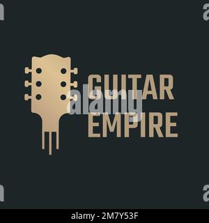 Acoustic guitar logo vector flat design in black and gold Stock Vector