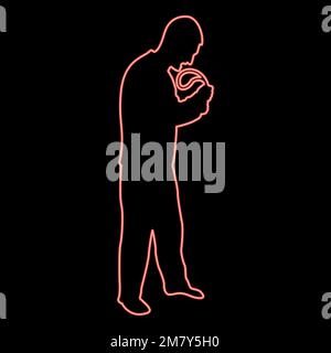 Neon angry man with belt in hand for punishment warns Violence in family concept Abuse idea Domestic trouble Fury male threatening victim Social Stock Vector