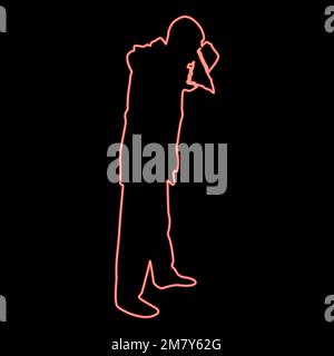 Neon man is blow one's nose into handkerchief tissue paper Cough Rhinitis Allergies concept Sneezing Runny nose Snot highlighted Male smoky blowing Stock Vector