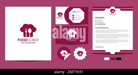 Corporate food logo identity template set. Complete branding logo template with the business card, letterhead, stickers, and color scheme. Simple real Stock Vector
