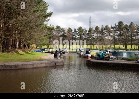 Lyme View Marina and Adlington Canal Basin on the Macclesfield Canal near Higher Poynton Cheshire England Stock Photo